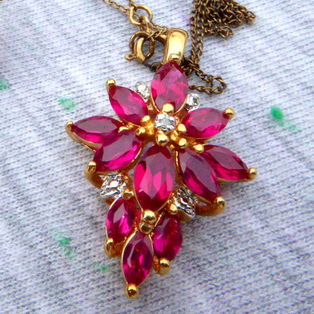 QVC ruby red cluster gold 925 sterling necklace